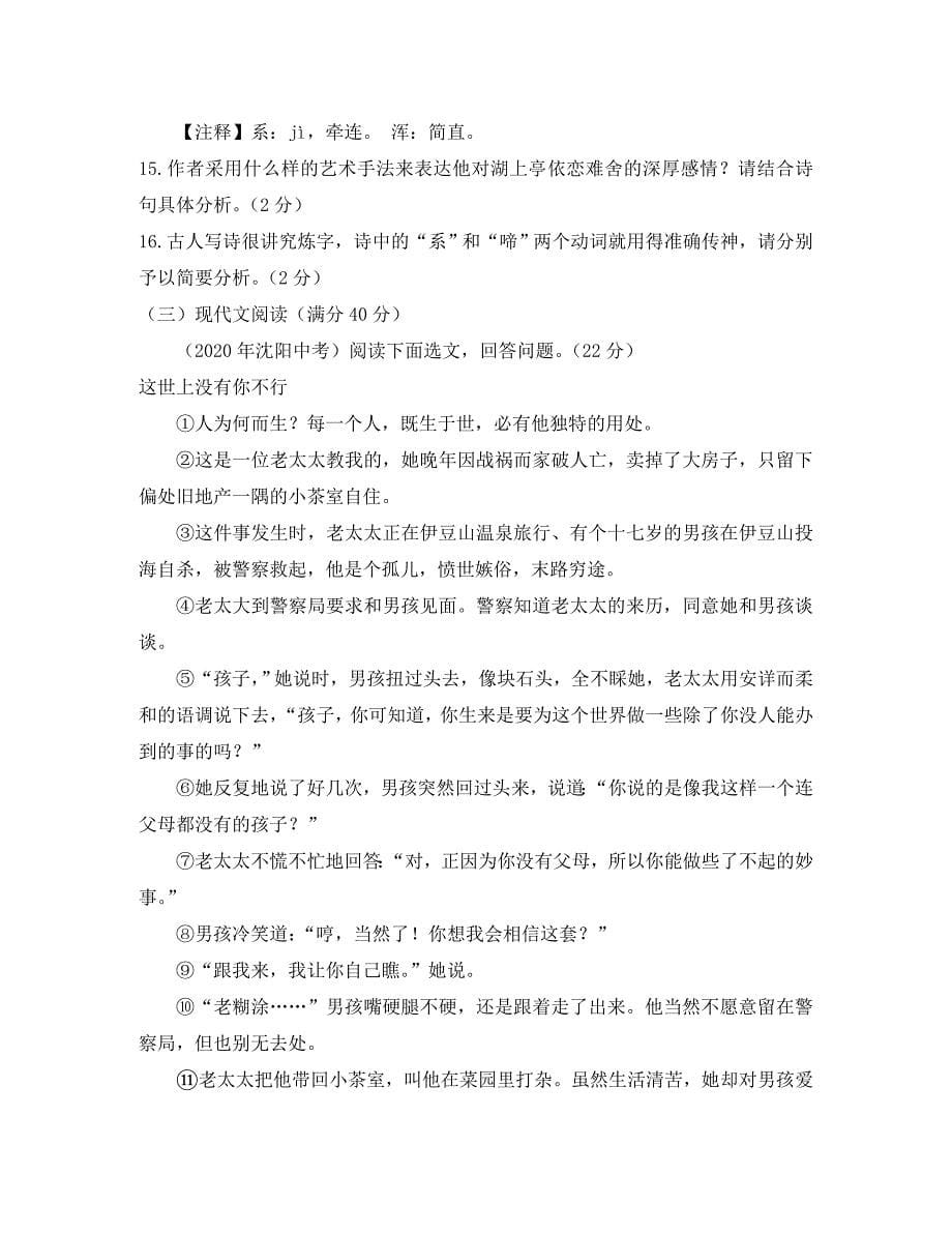 辽宁省大石桥市2020届中考语文模拟试题（一）_第5页