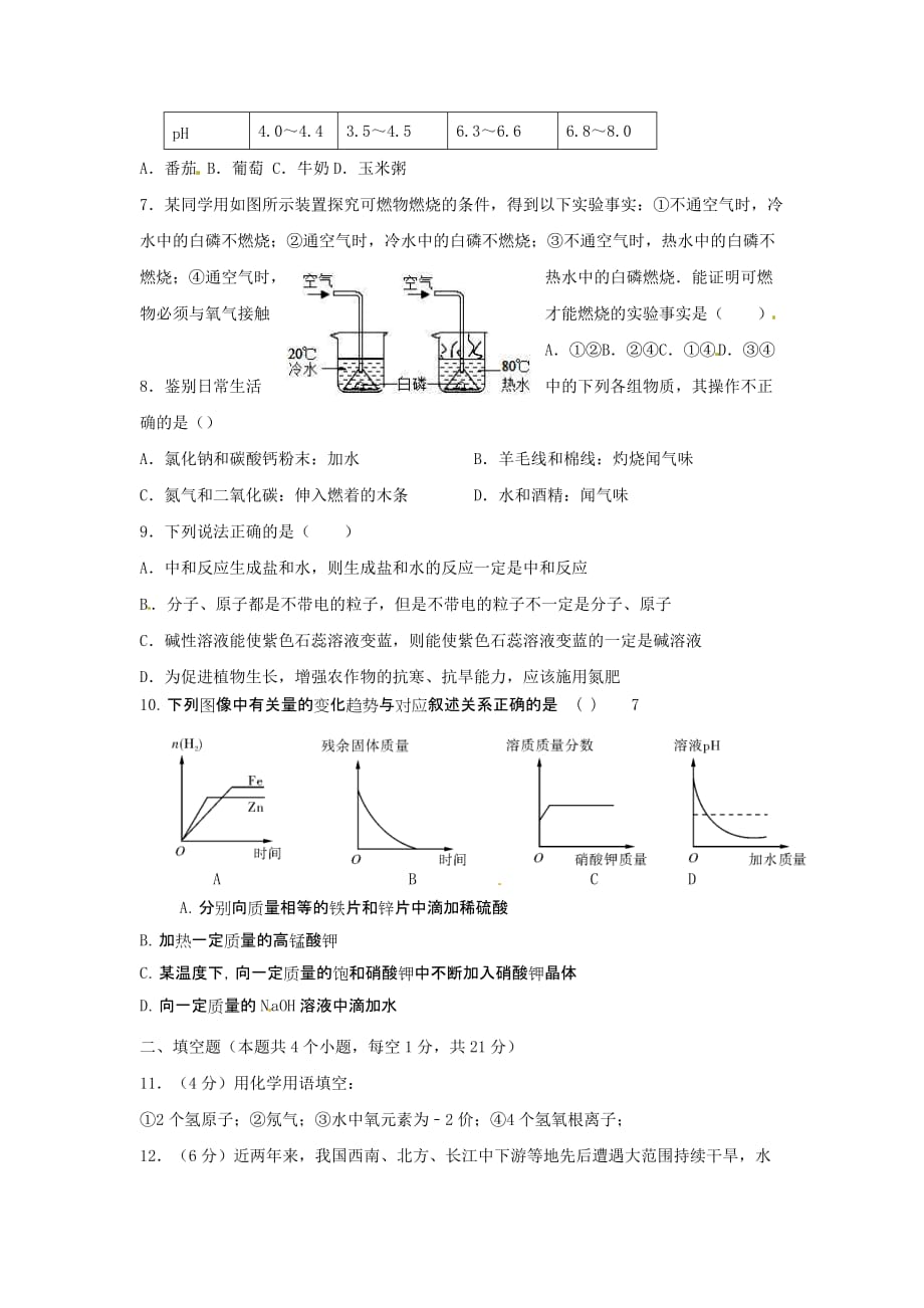 新疆乌鲁木齐市天山区九年级化学下学期第一次模拟试题_第2页