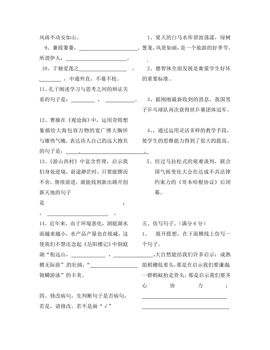 湖南省武冈三中2020届九年级语文 基础知识竞赛试题 新人教版_第2页