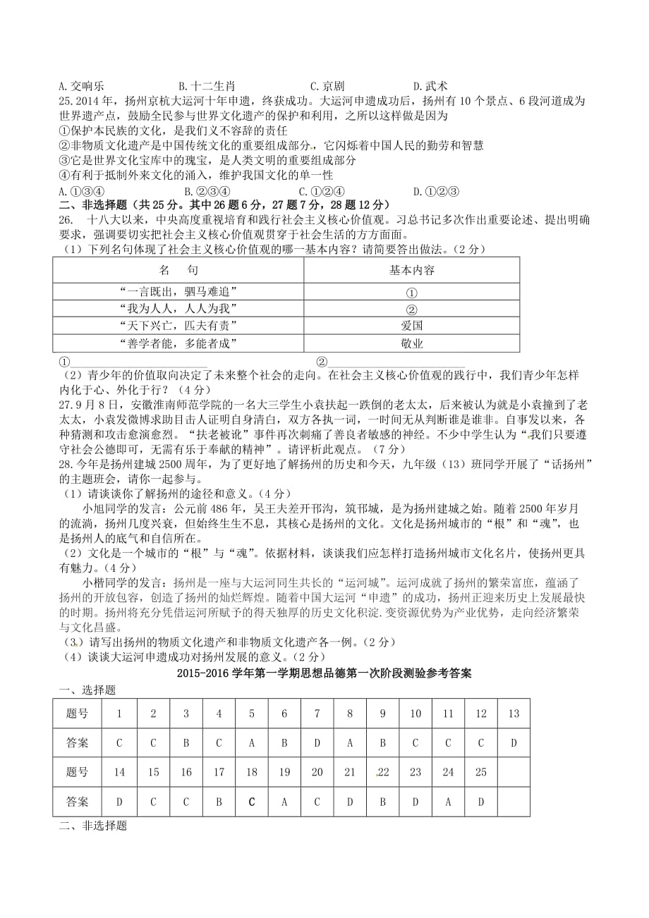 江苏省扬州市九年级政治上学期第一次月考试题 苏人版_第3页
