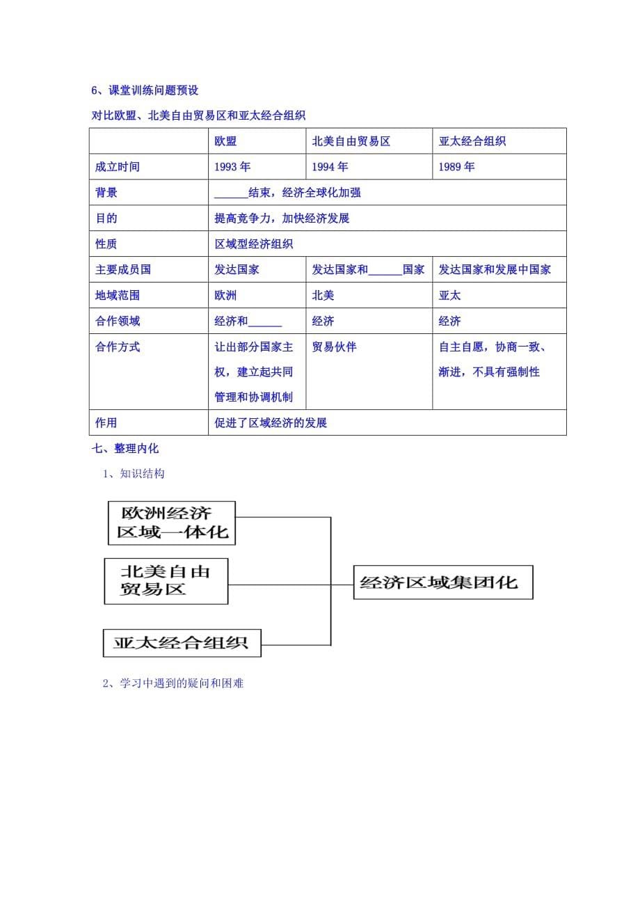 河北省石家庄市复兴中学人民高中历史必修二：8.2当今世界经济区域集团化的发展 学案05.17 Word缺答案_第5页