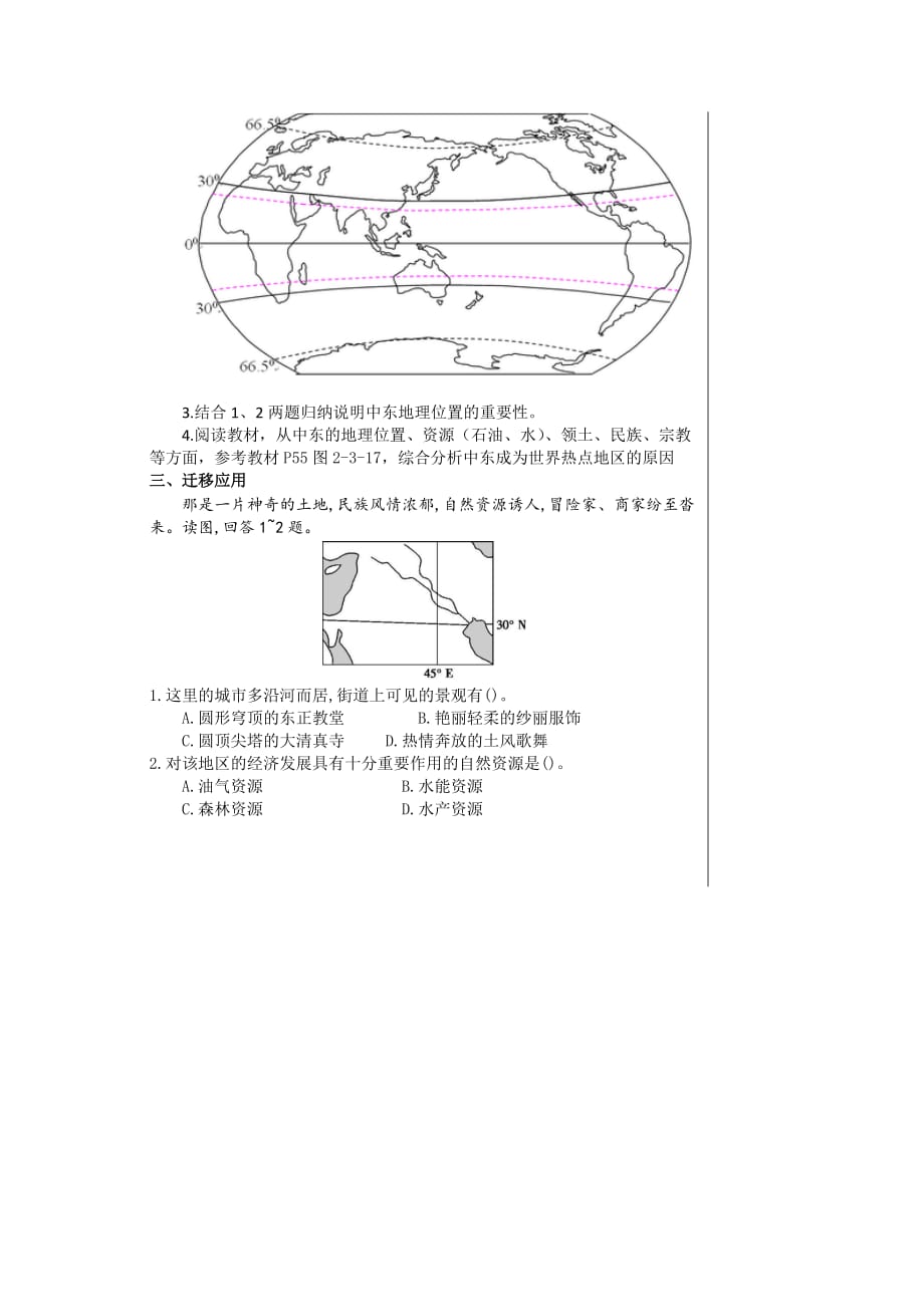 湖北省武汉为明学校高二区域地理复习：东半球其他的地区-中东 导学提纲_第2页