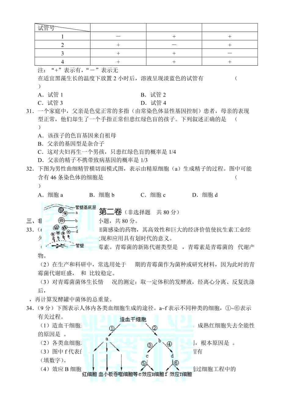 普通高等学校招生全国统一考试（江苏卷）生 物 试 题_第5页