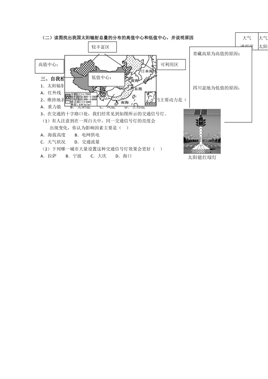 江西省吉安县第三中学高中地理必修一：1.2太阳对地球的影响 第1课时导学提纲_第2页