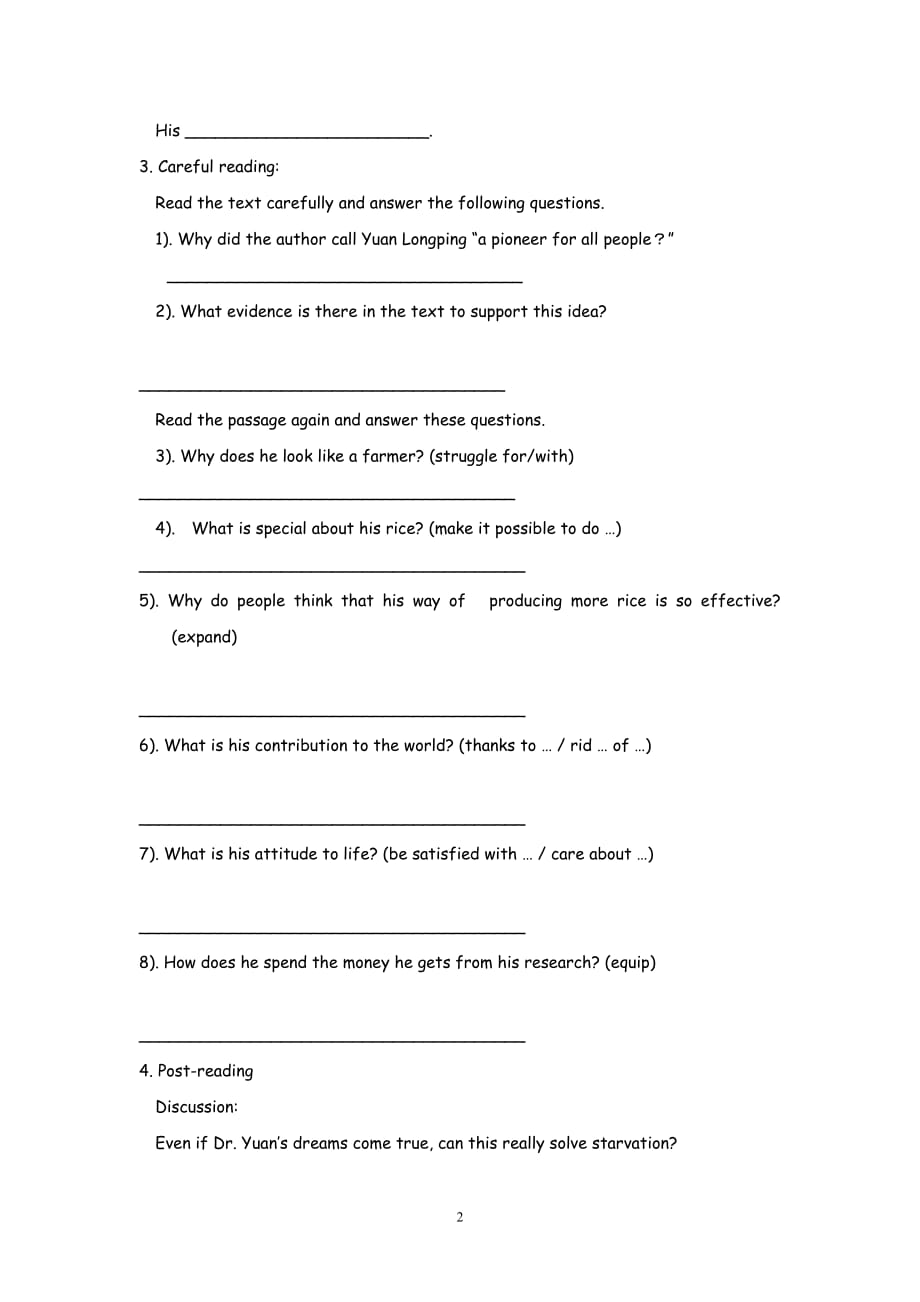 高中英语：Unit 2Working the land Reading（新人教必修4）_第2页