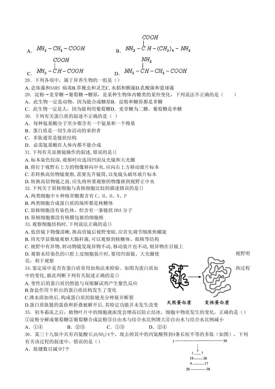 湖北省荆州高一上学期9月月考试题 生物 Word版含答案_第5页