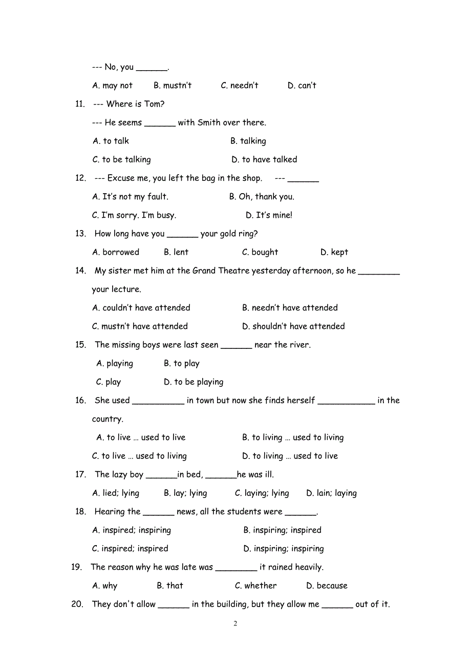 高中英语：必修4模块综合测试卷（1）（新人教必修4）_第2页