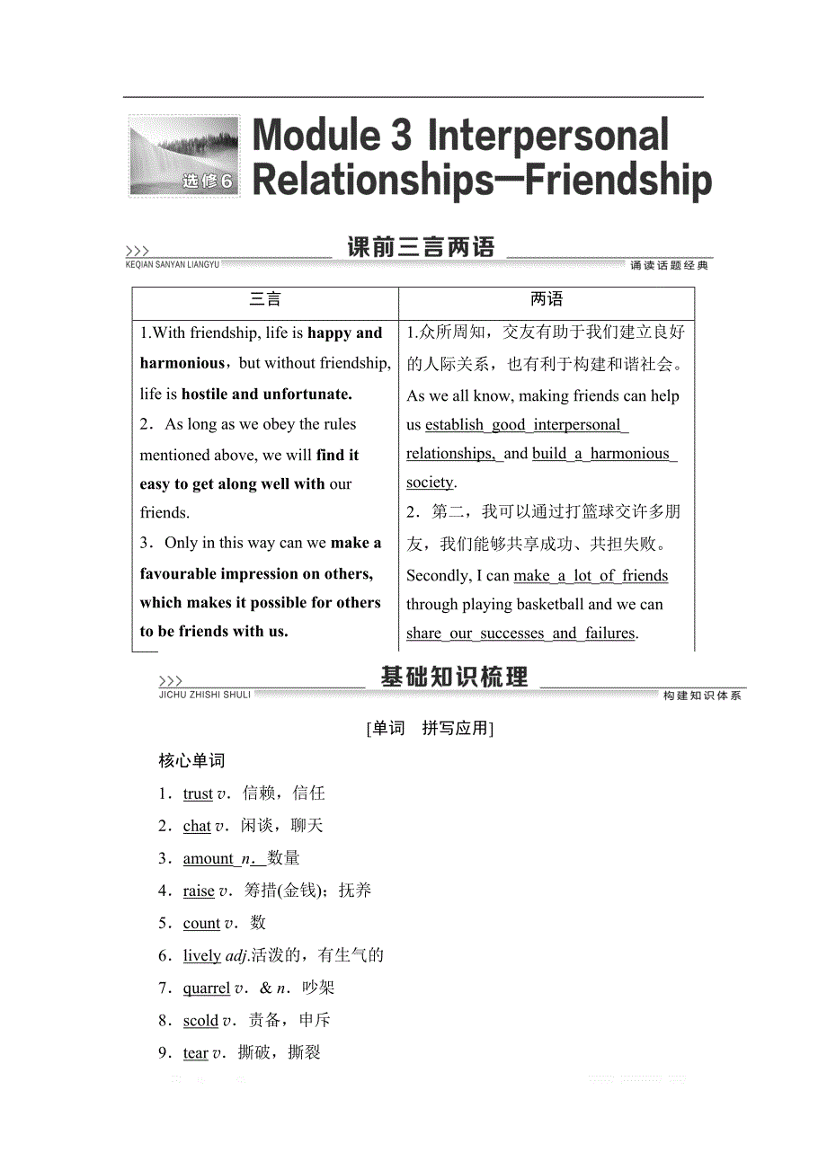 2021版高考英语（外研版）一轮复习学案：选修6 Module 3 Interpersonal Relationships — Friendship_第1页