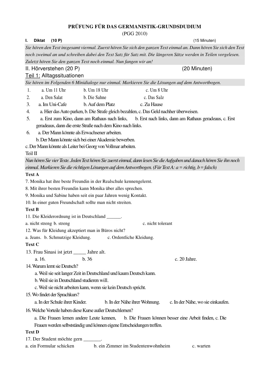2010德语专业四级真题及答案_第1页
