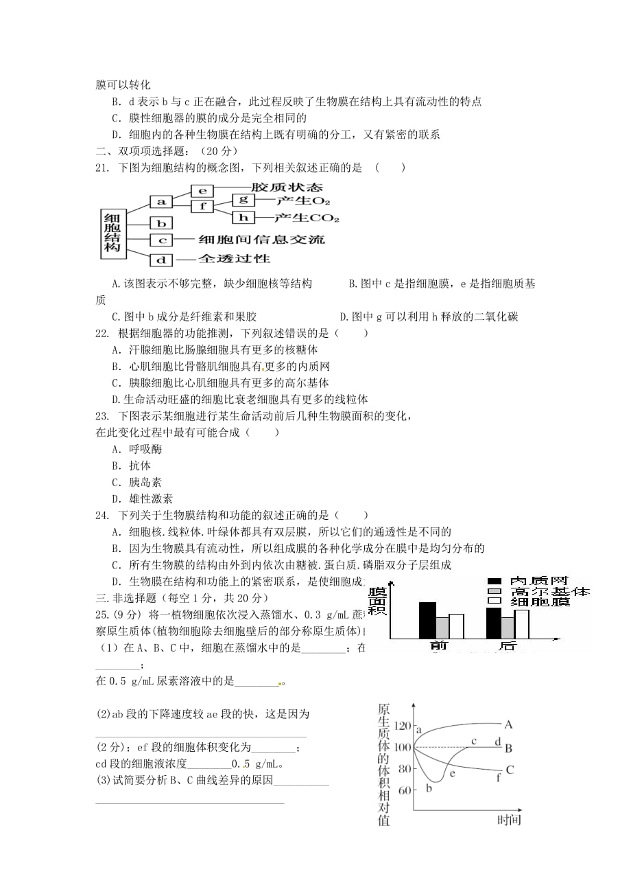 广东省高一生物上学期期中试题word版_第3页