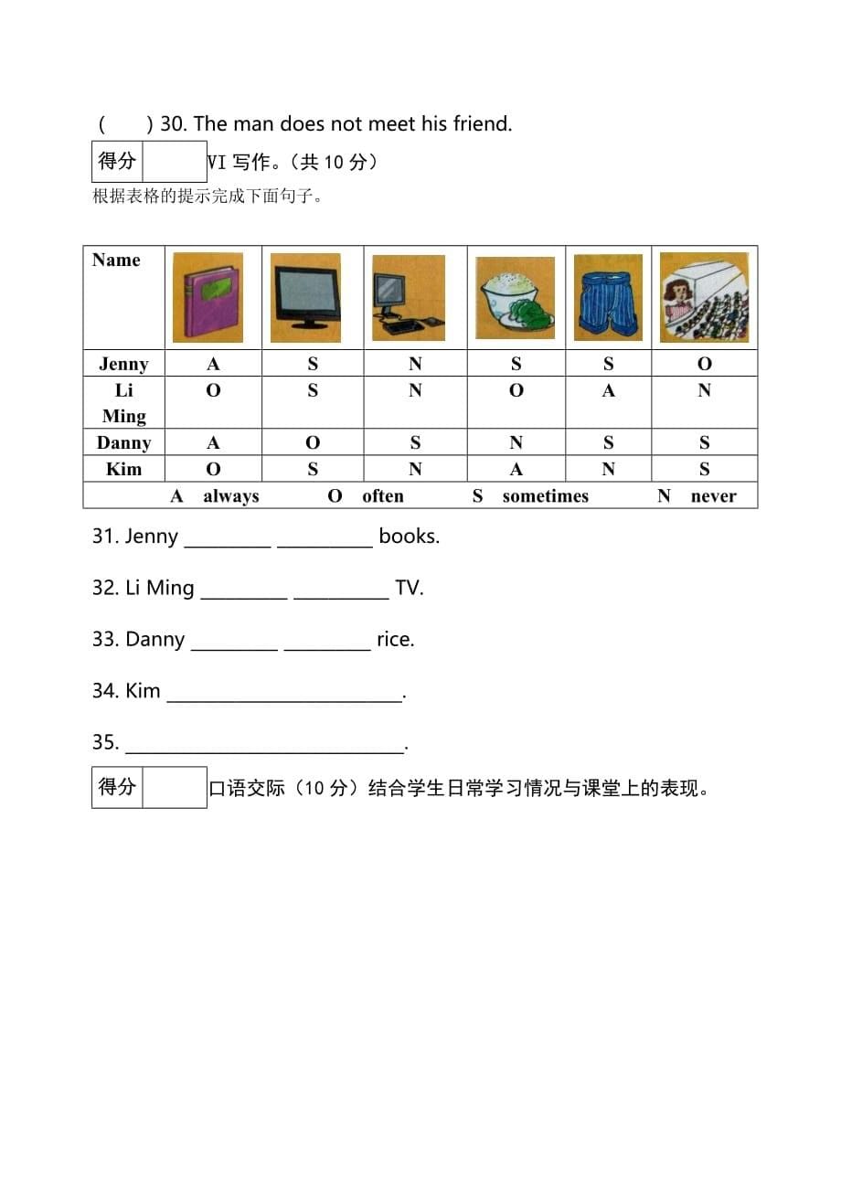 度第一学期冀教版六年级英语期末测试卷及答案_第5页