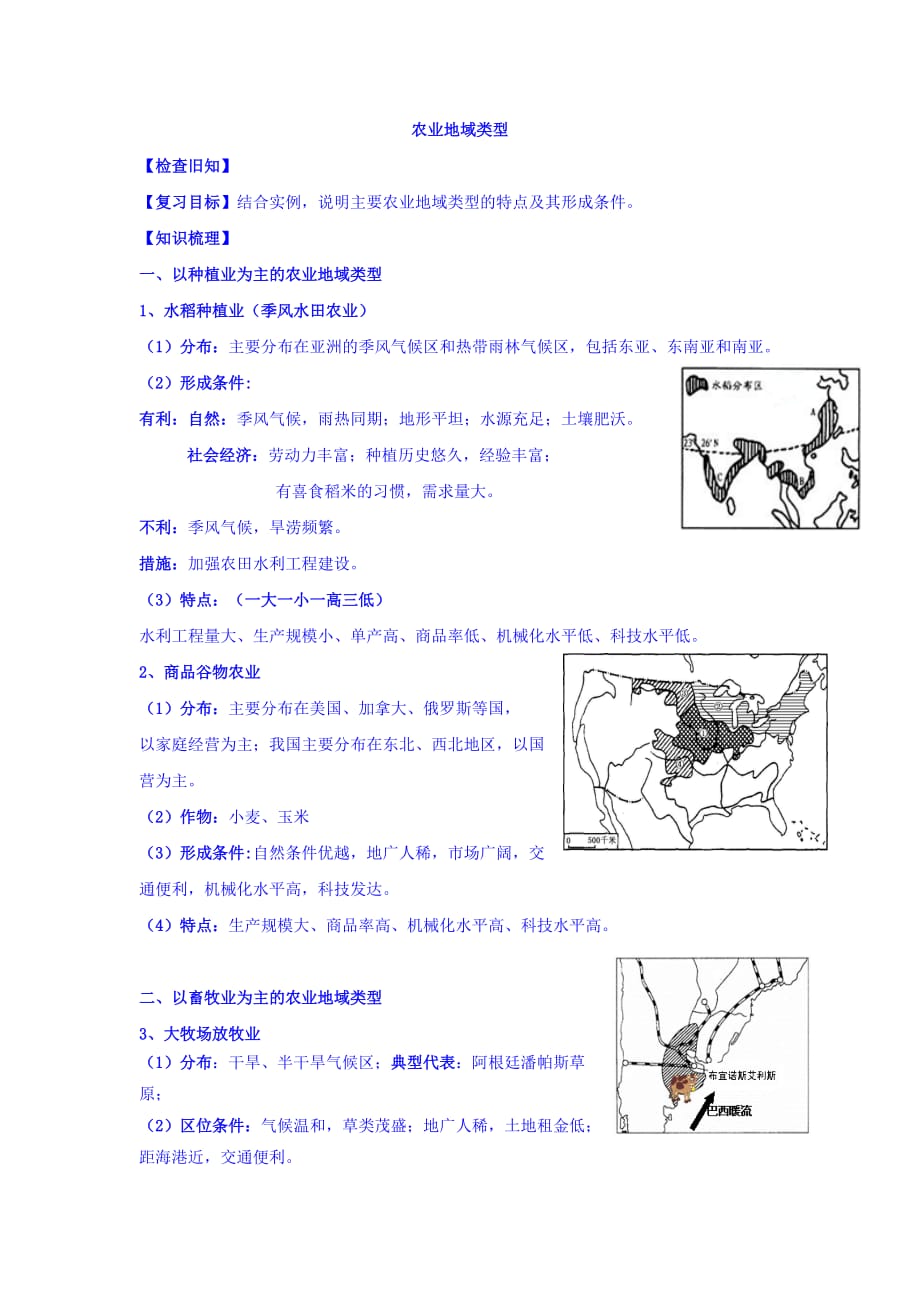 江苏省包场高级中学高二地理复习讲义：10 农业地域类型_第1页