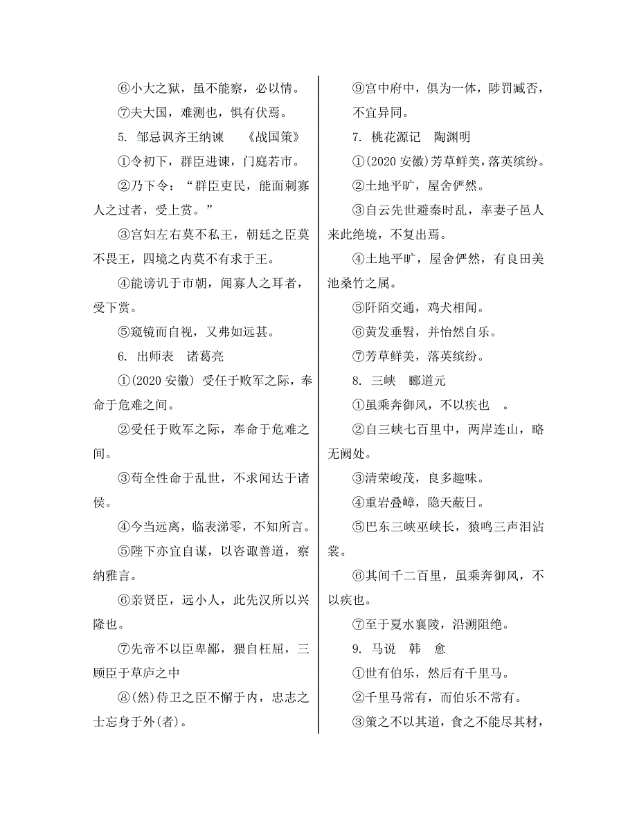 （课标版）安徽省2020中考语文 第一部分 积累与综合运用 专题一 名句名篇的默写 课表必背50篇常考名句覆盖式梳理（二）_第2页