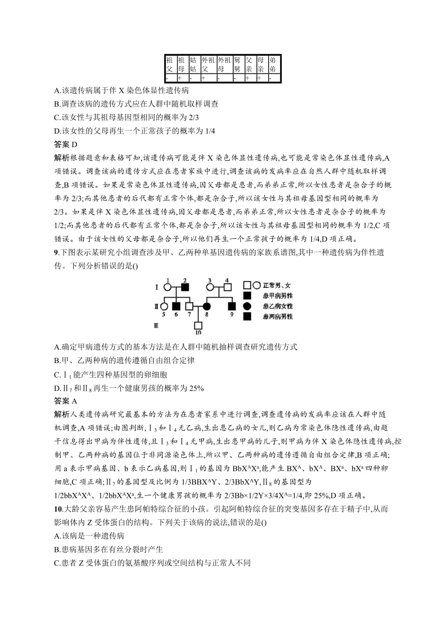 广西高考生物人教一轮复习单元质检卷六 伴性遗传　人类遗传病 Word含解析_第4页