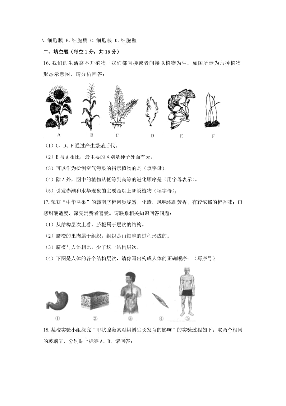 江西省宜春市九年级上学期期中考试生物试卷_第4页