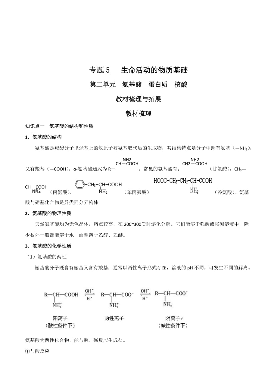 江苏省苏教版高中化学选修五疑难拓展：专题5 第二单元 氨基酸 蛋白质 核酸 [001]_第1页