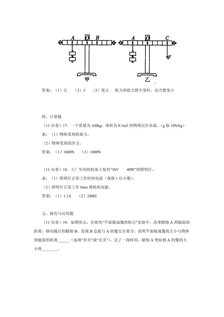 吉林省长市中考物理试题（word版含答案）_第5页