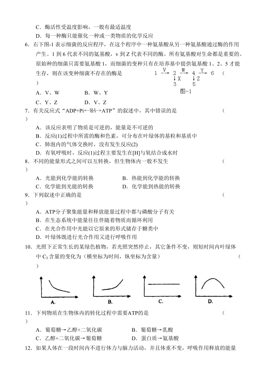 高三生物同步测试（2）—生物的新陈代谢_第2页