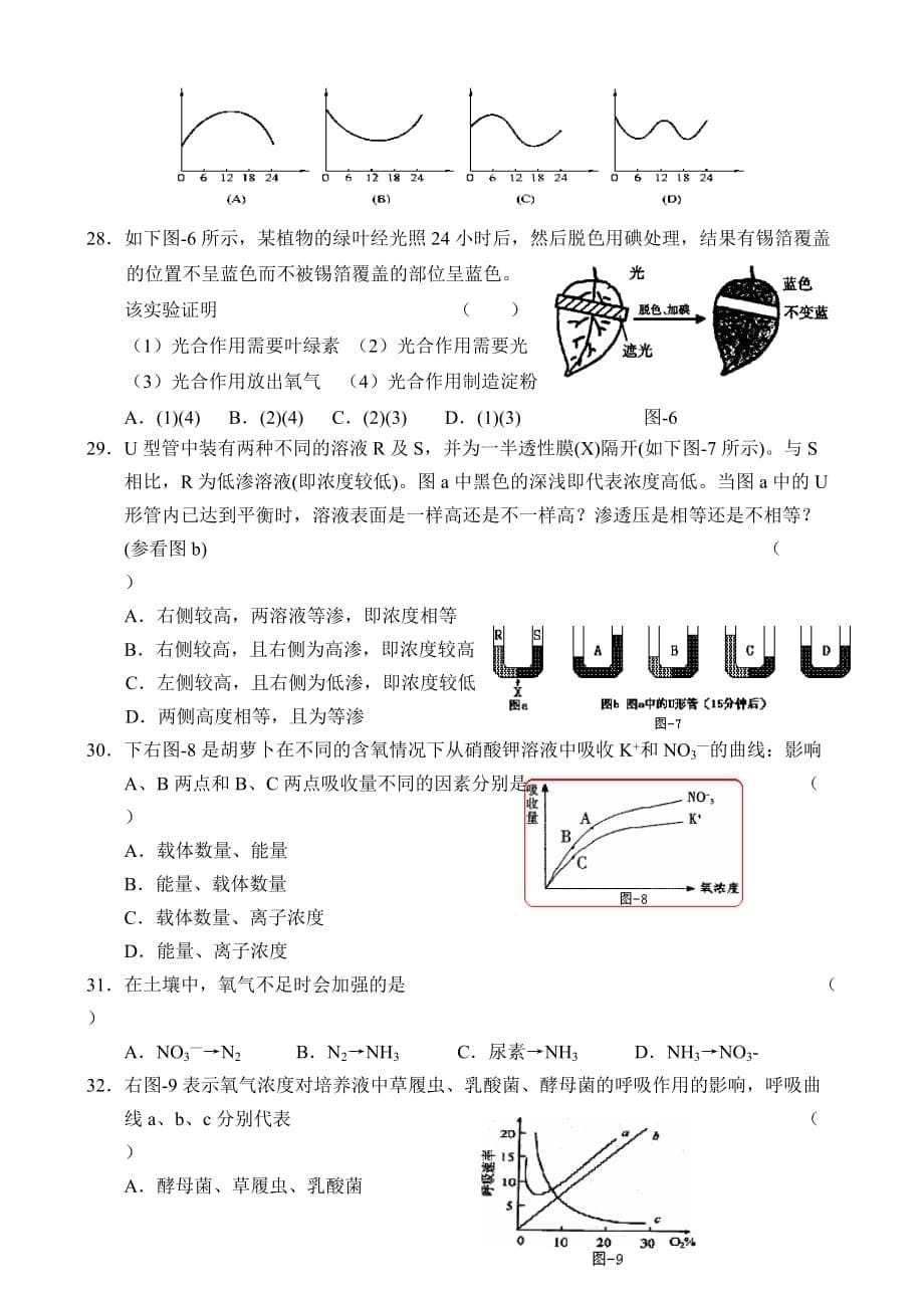 高三生物同步测试（2）—生物的新陈代谢_第5页