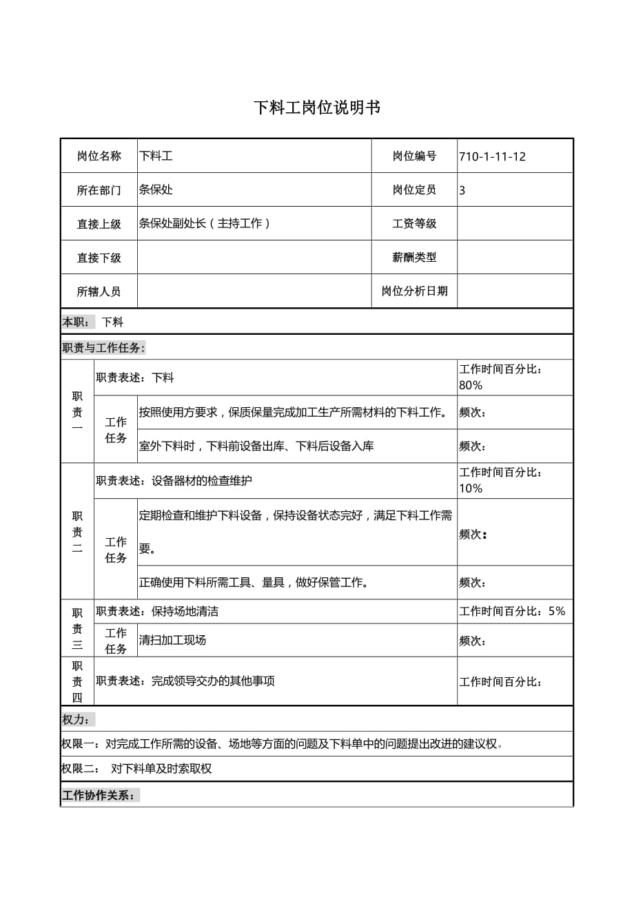 某公司下料工岗位说明书_第1页