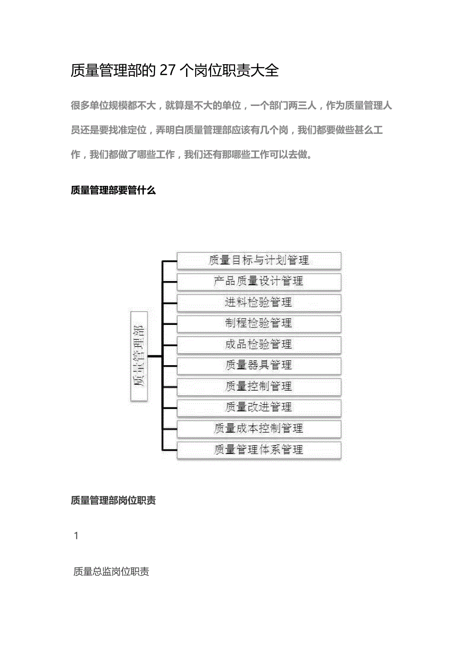 质量管理部27个岗位职责大全_第1页