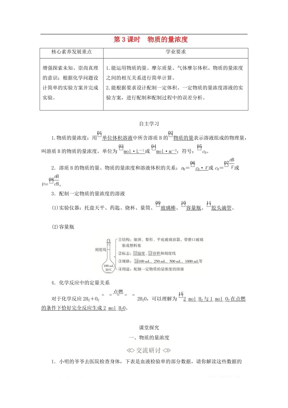 2020新教材高中化学第1章第3节第3课时物质的量浓度教案鲁科版必修第一册2_第1页