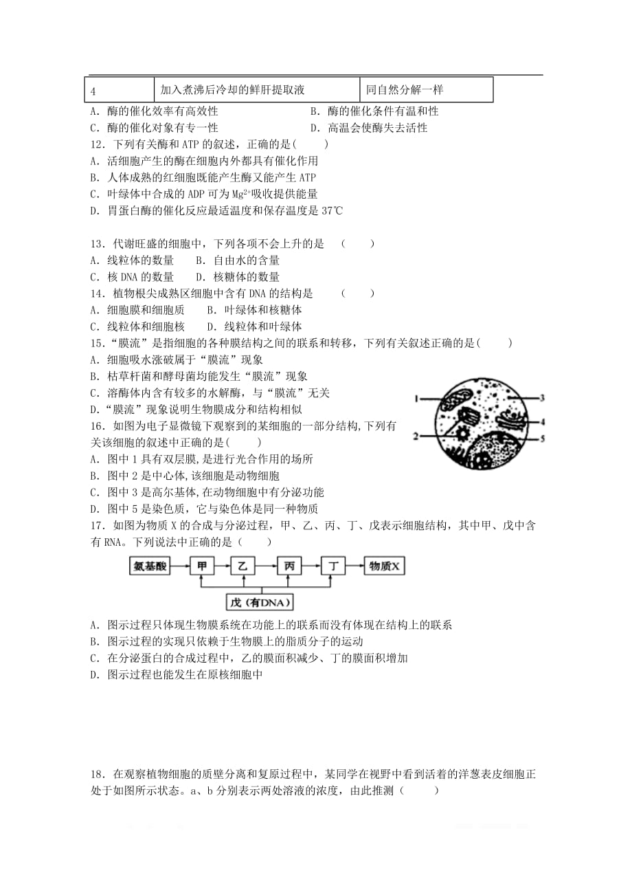 陕西省咸阳市武功县普集高级中学2019-2020学年高一生物上学期第三次月考试题_第3页