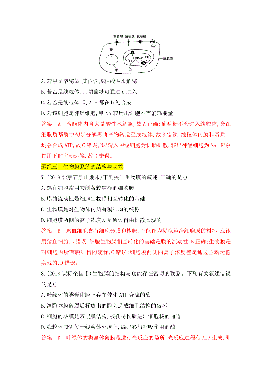 生物新攻略北京专用大一轮夯基提能作业：第4讲　细胞膜、细胞器与细胞核 Word含解析_第3页