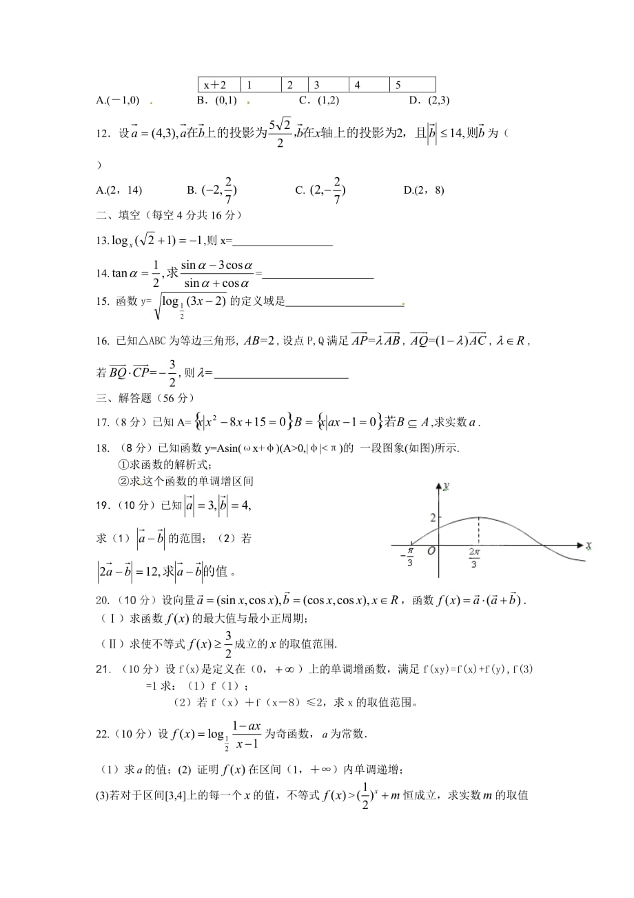 吉林省长二中高一上学期期末考试数学试题_第2页