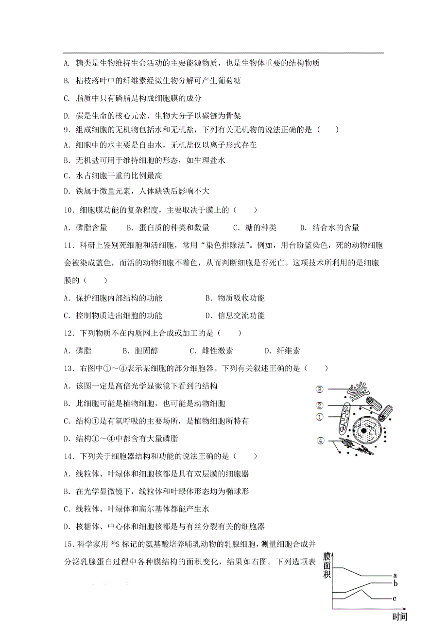 黑龙江省大庆市铁人中学2019-2020学年高一生物上学期期中试题_第2页