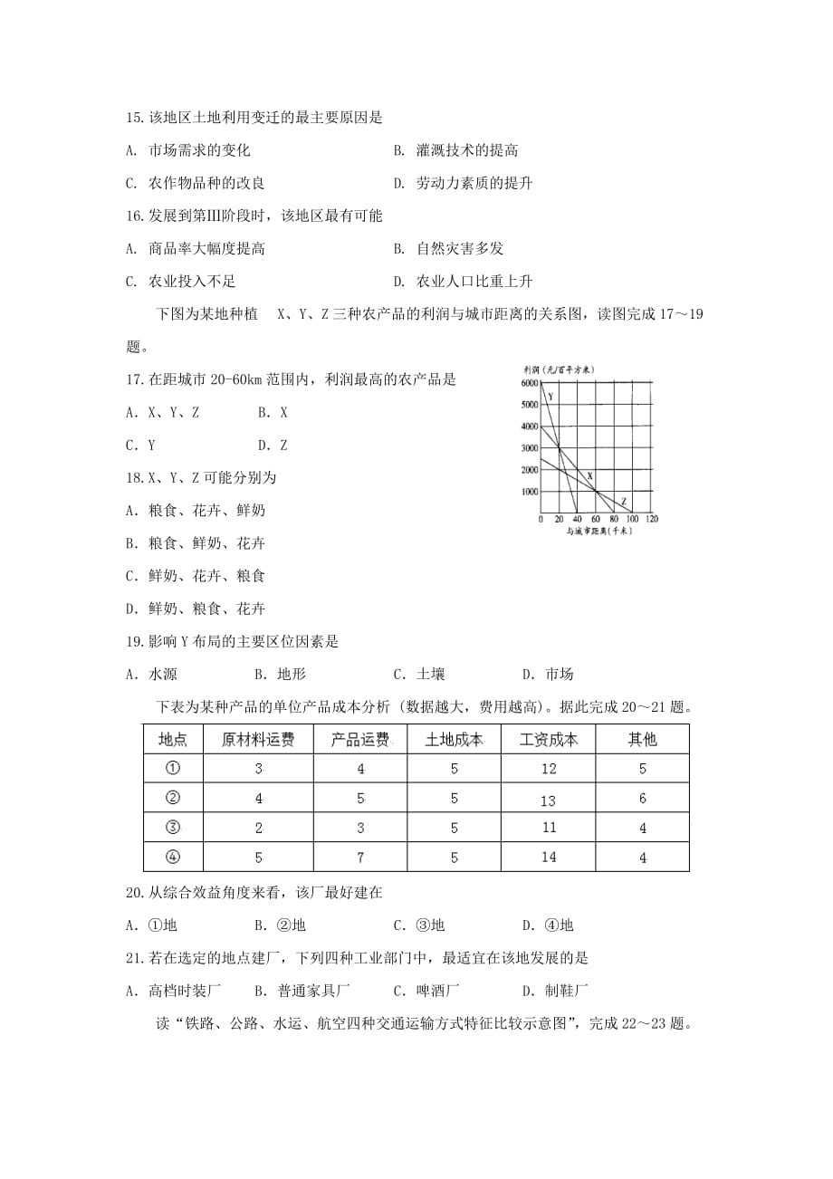 吉林省长高一下学期期末考试地理试题（文）Word版含答案_第4页