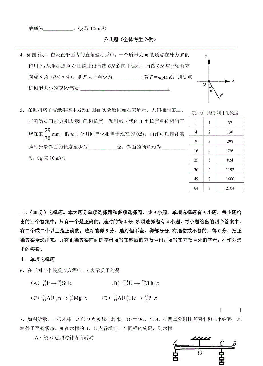 上海高考物理试题(纯word版)_第2页