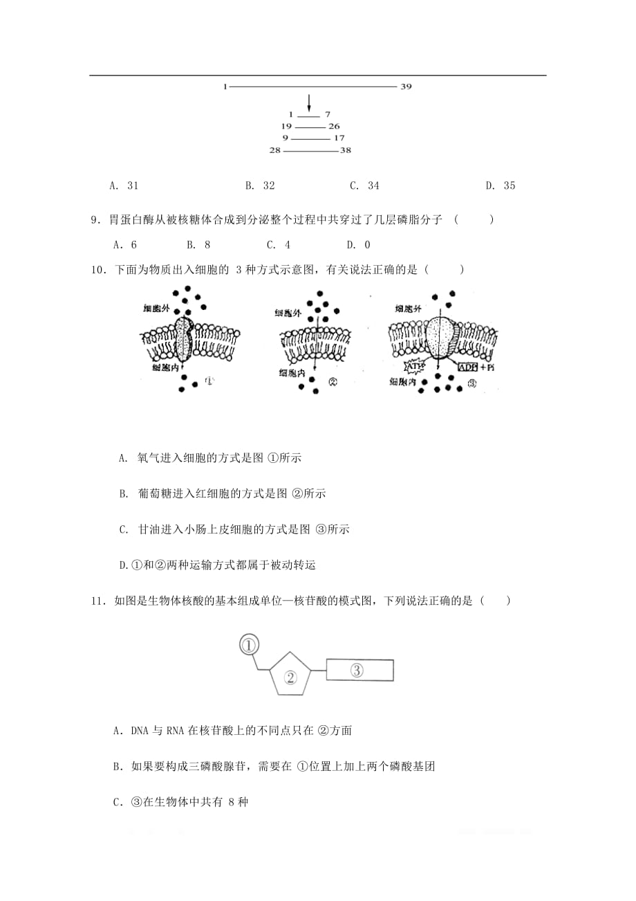 河南省兰考县第三高级中学2019-2020学年高一生物上学期周测试题12.8_第3页