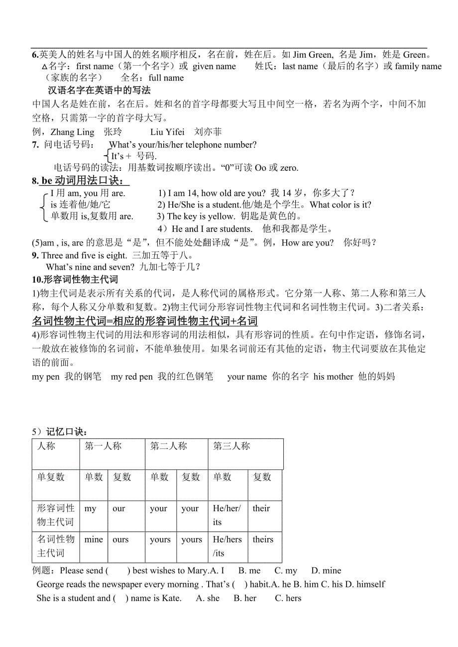 人教版七年级英语上册笔记归纳总结.doc_第5页