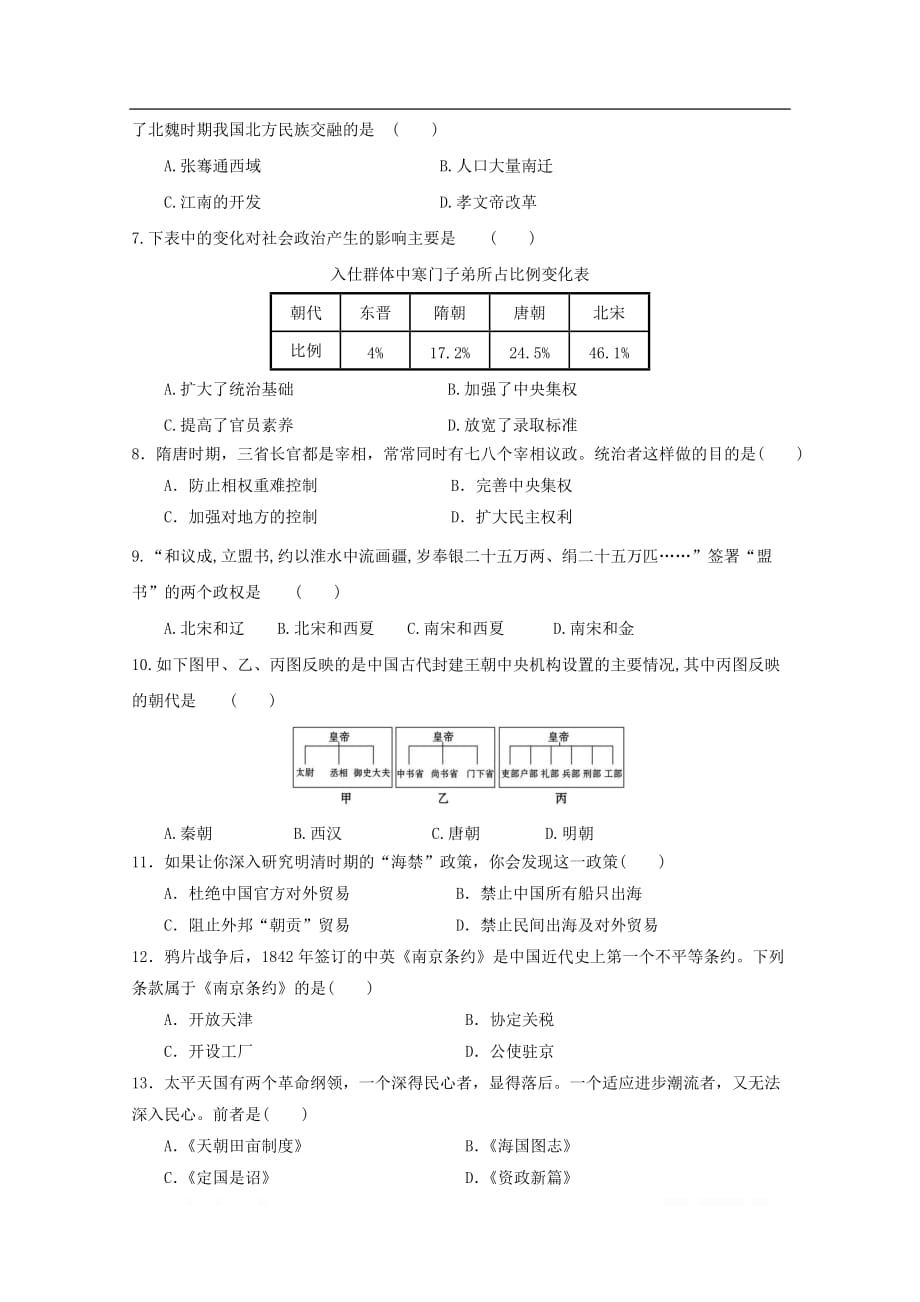 山东省2019-2020学年高一历史12月月考期末模拟试_第2页