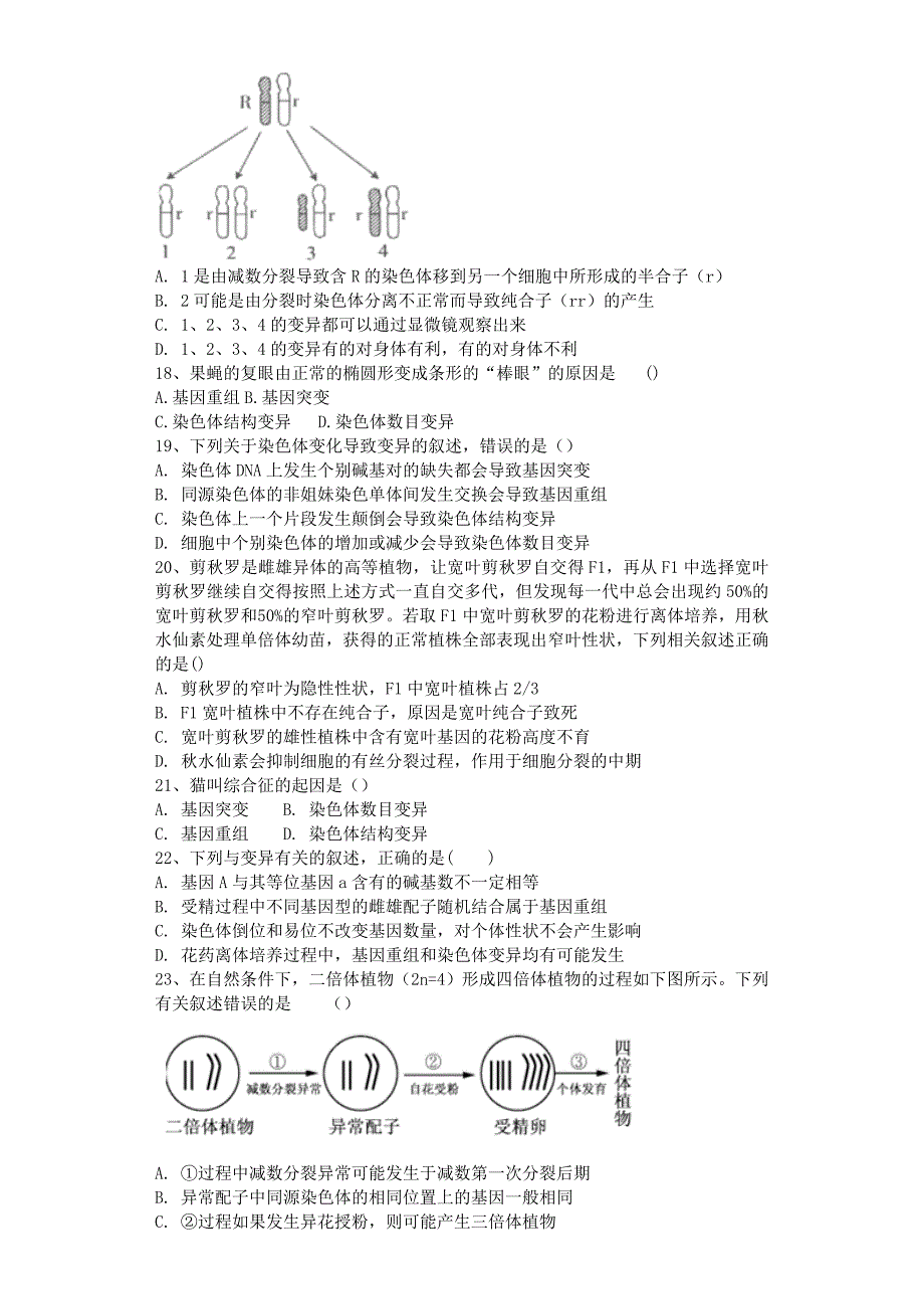 高三生物一轮复习课后训练：染色体变异 Word含解析_第3页