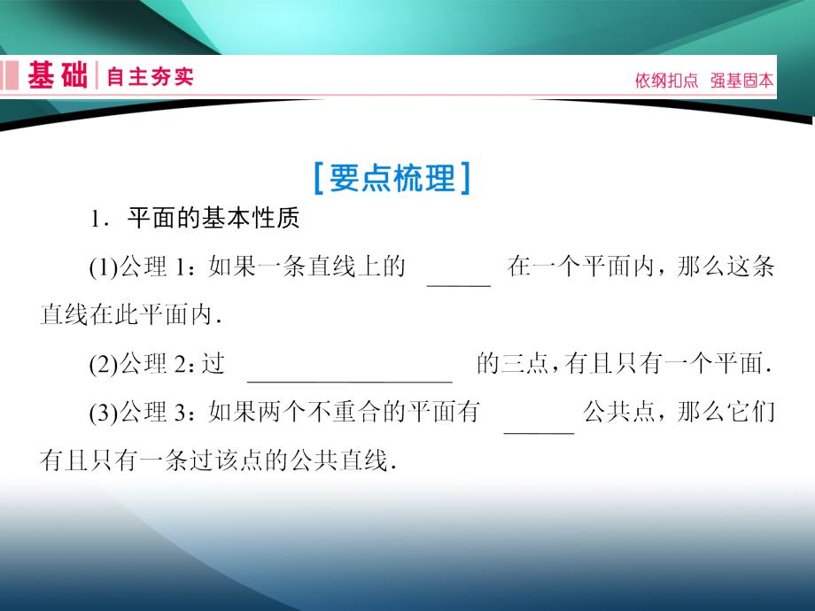 2020高考艺术生数学总复习课件：第七章 第2节 空间点、直线、平面位置关系_第2页