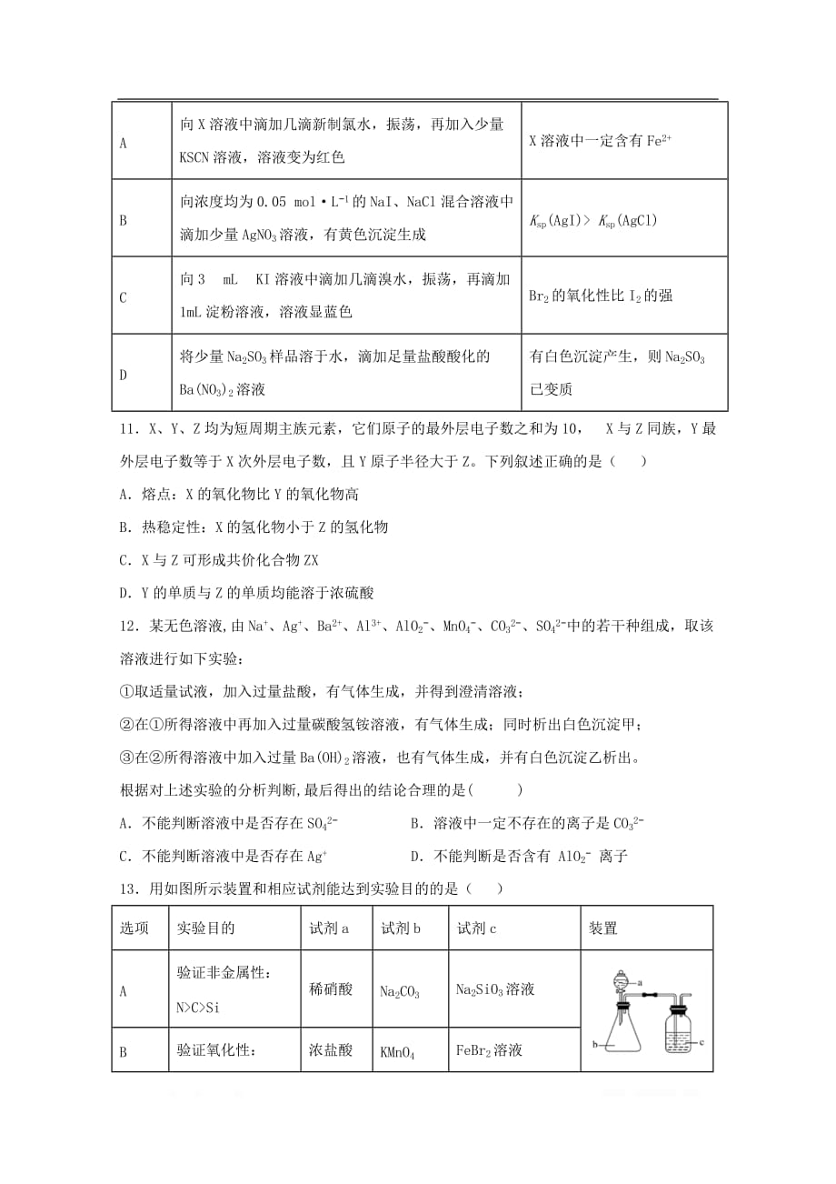 黑龙江省2020届高三化学上学期期中试题_第2页