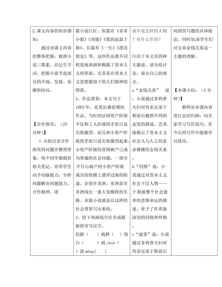 河北省滦县第三中学八年级语文下册 2.9 我的叔叔于勒导学案（无答案） 冀教版_第2页