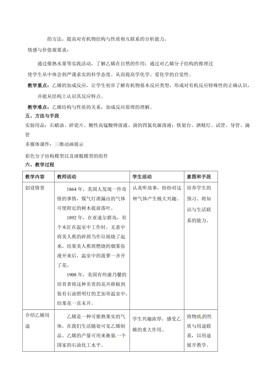 高中化学人教版必修2教案：3.2.1　乙　烯 Word版含解析_第2页