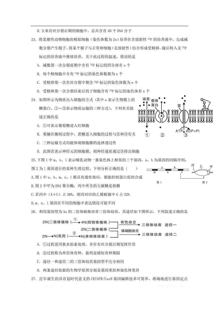 福建省2020届高三生物上学期月考二试题2_第5页