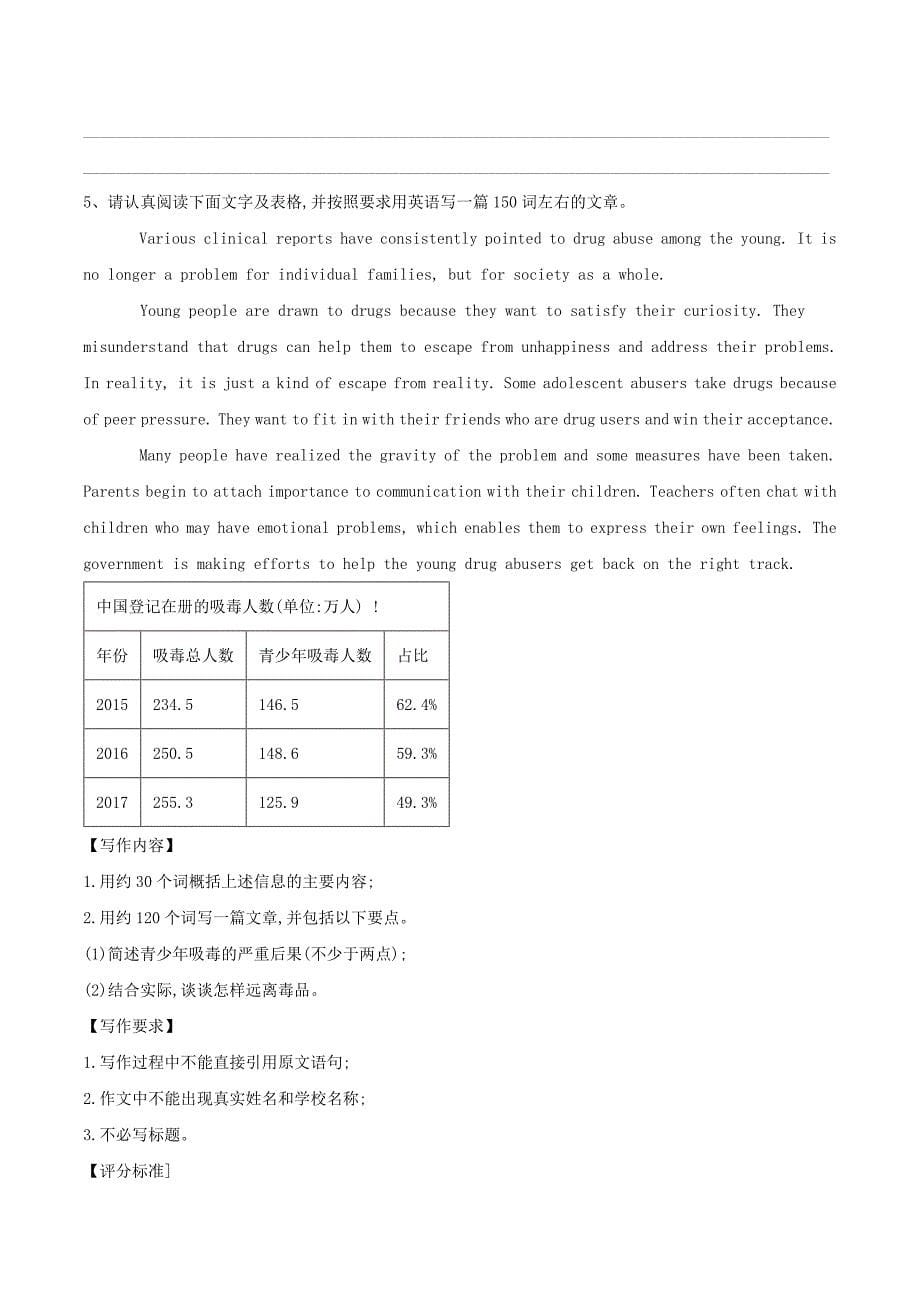 高三英语二轮复习书面表达专项练习（17）大作文（150词）_第5页