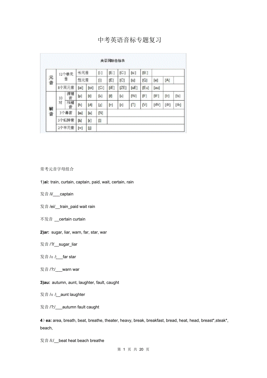 中考英语音标专题复习学案_第1页