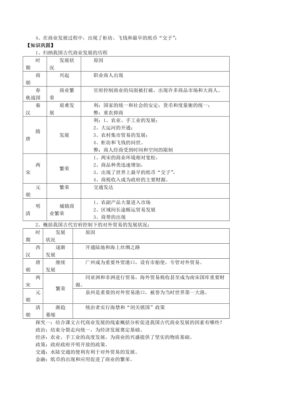 高中人教版历史必修二：第3课 古代商业的发展【学案3】_第3页