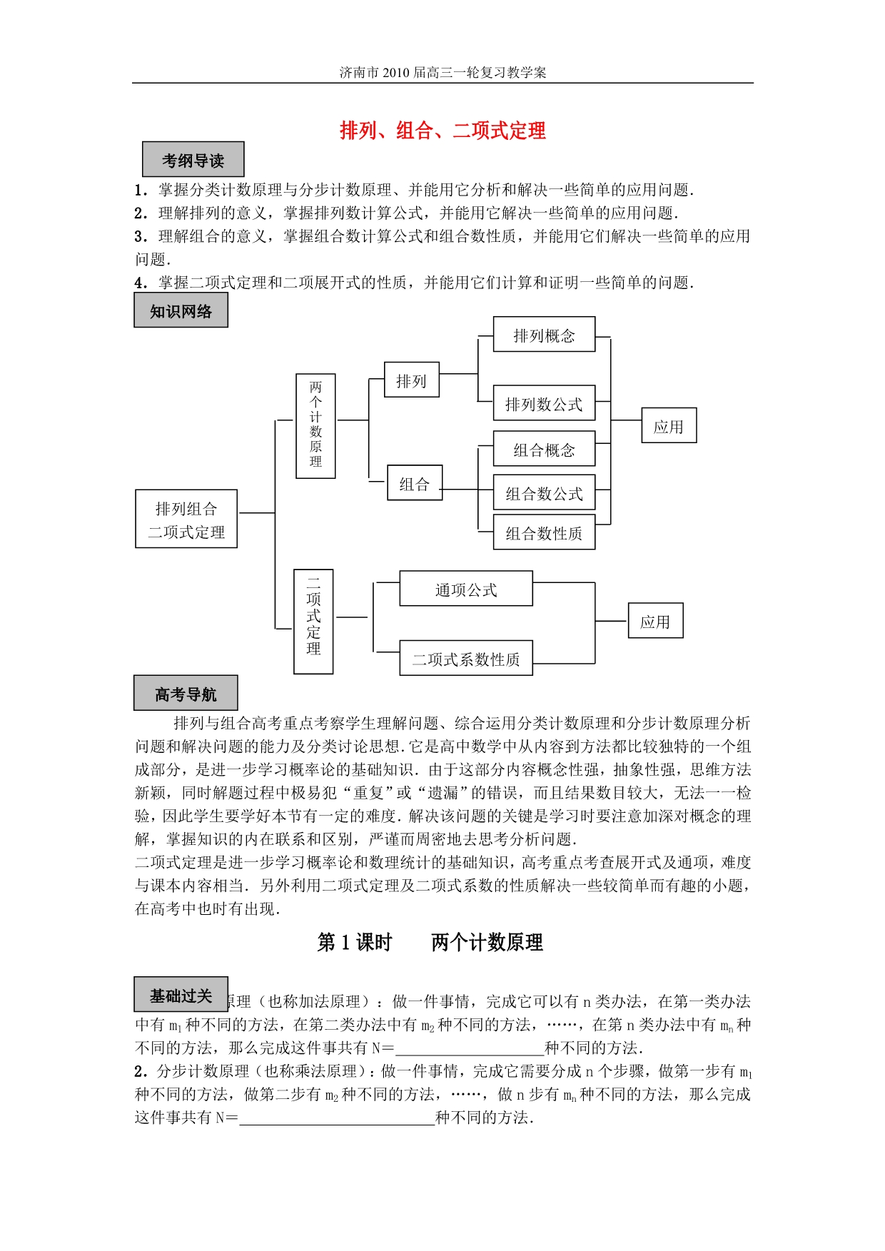 山东济南市高考数学精品资料—排列组合二项式定理知识点分析.doc_第1页