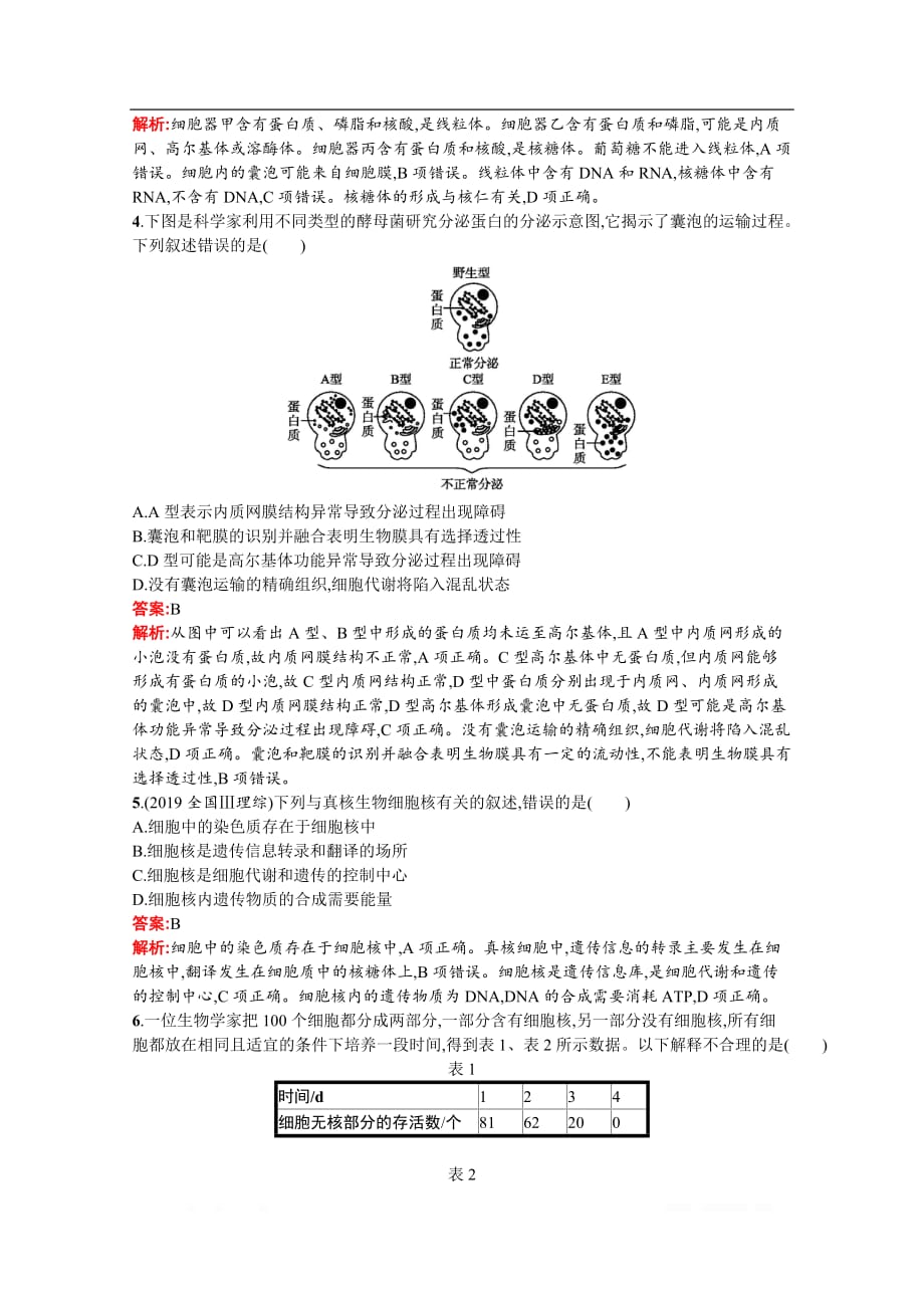 2020高考生物课标二轮（天津专用）专题能力训练：2　细胞的结构、功能与物质交换_第2页