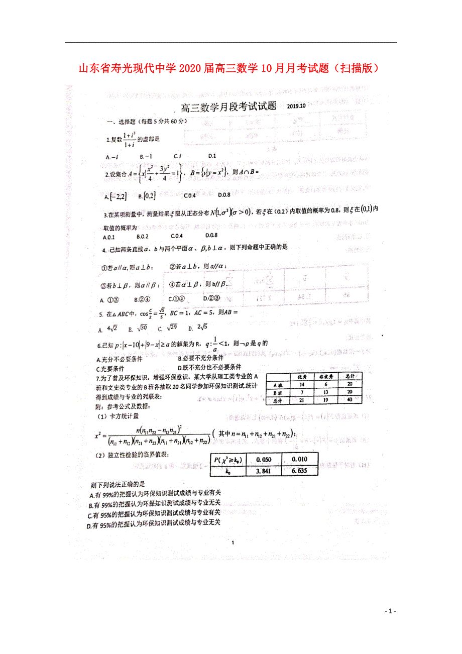 山东省高三数学10月月考试题 (1).doc_第1页