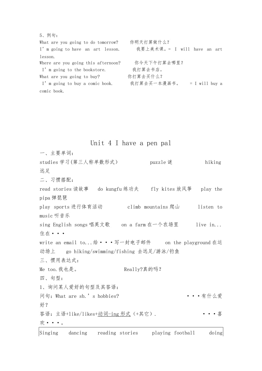 最新人版(PEP)小学英语六年级（上册）复习资料全_第4页