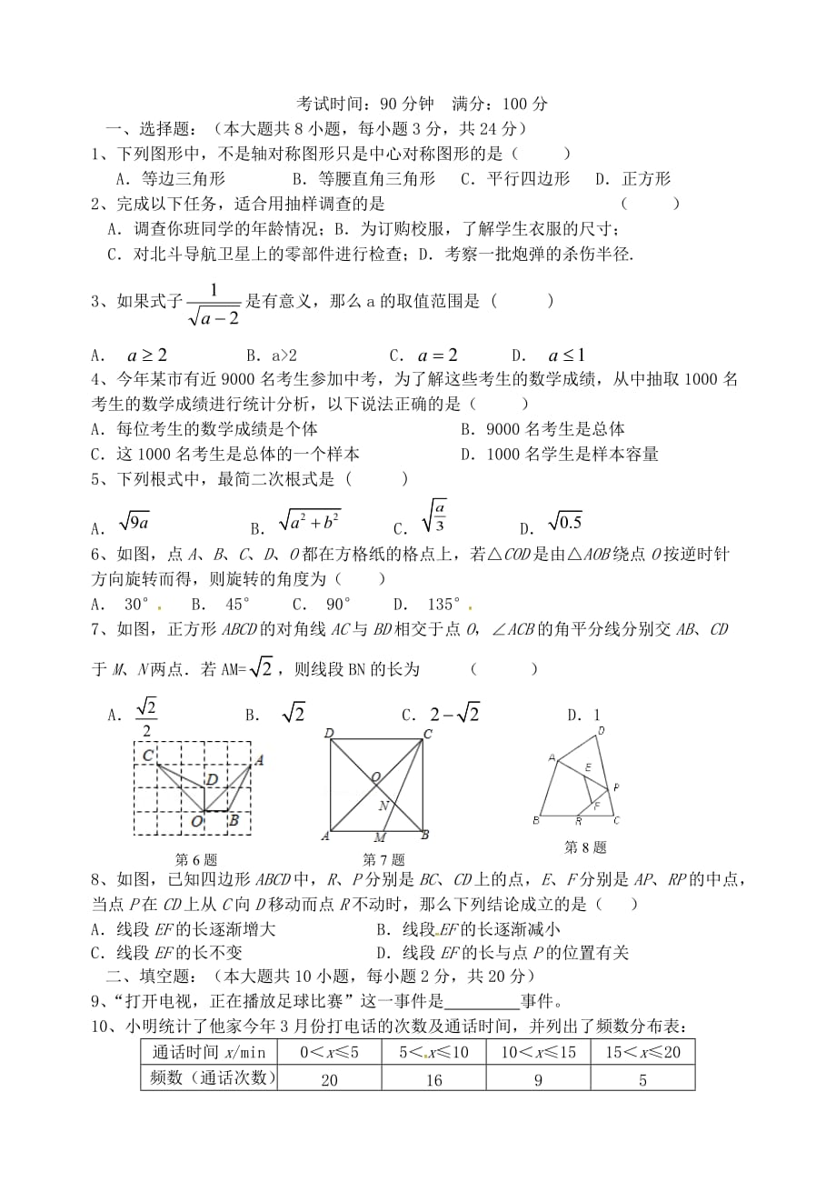 江苏省宜兴市环科园联盟八年级数学下学期期中试题苏科版_第1页