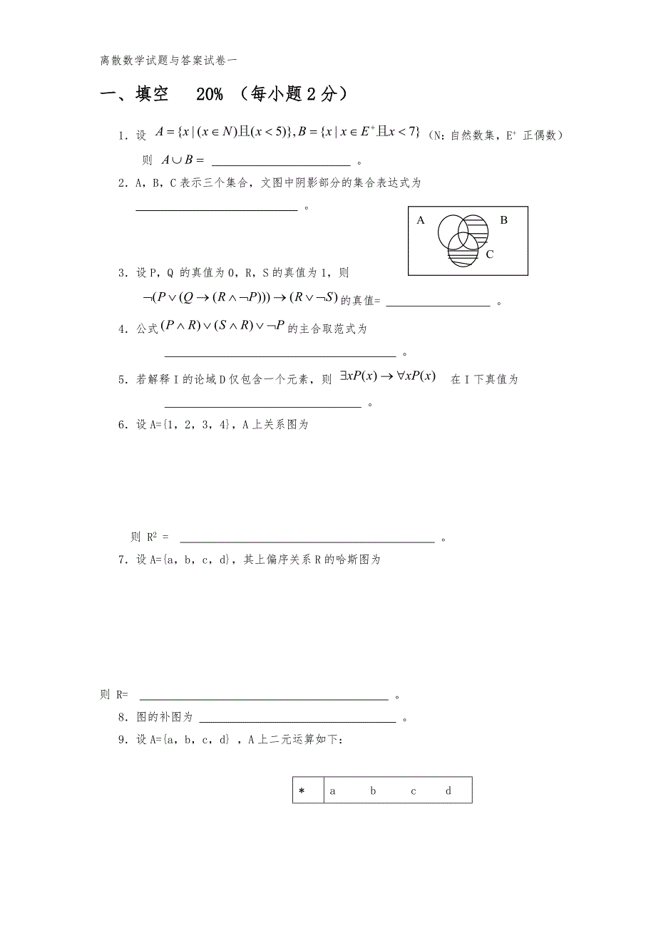 离散数学复习题集(十五套)_第1页